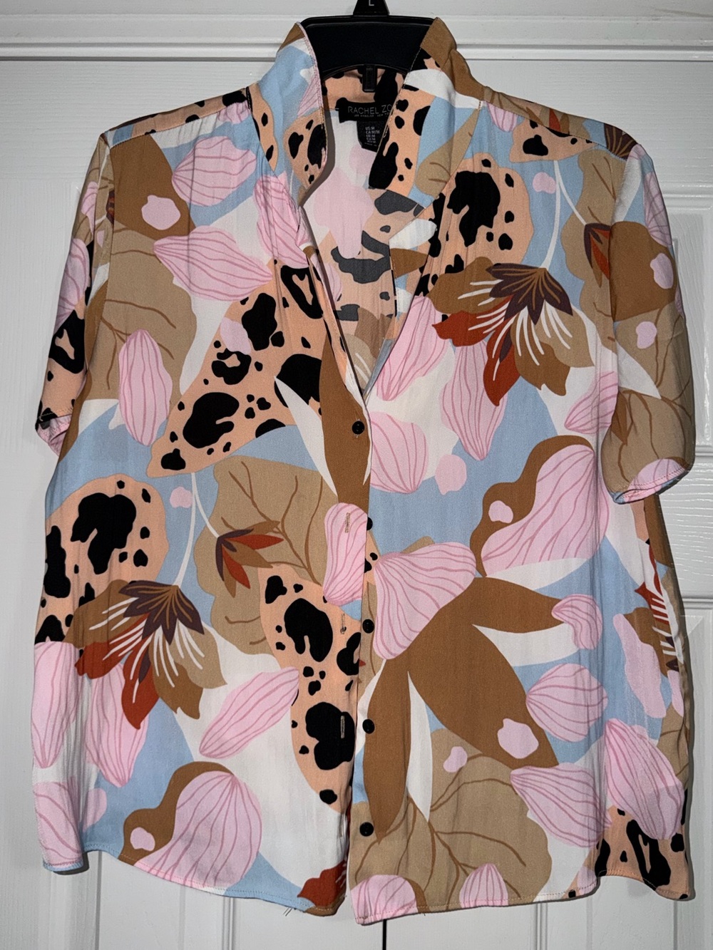Rachel Zoe Pink Multi Floral Short-Sleeve Button Blouse